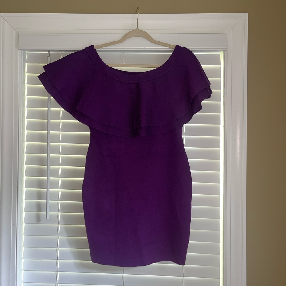 Purple Off-Shoulder Ruffle Sheath Dress